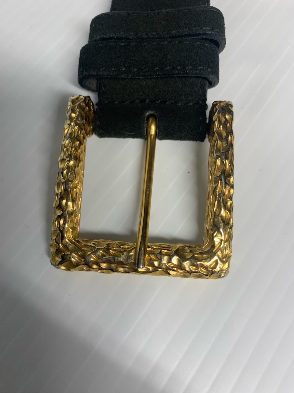 Vintage 90’s Express Black Suede Belt with Textured Gold Buckle